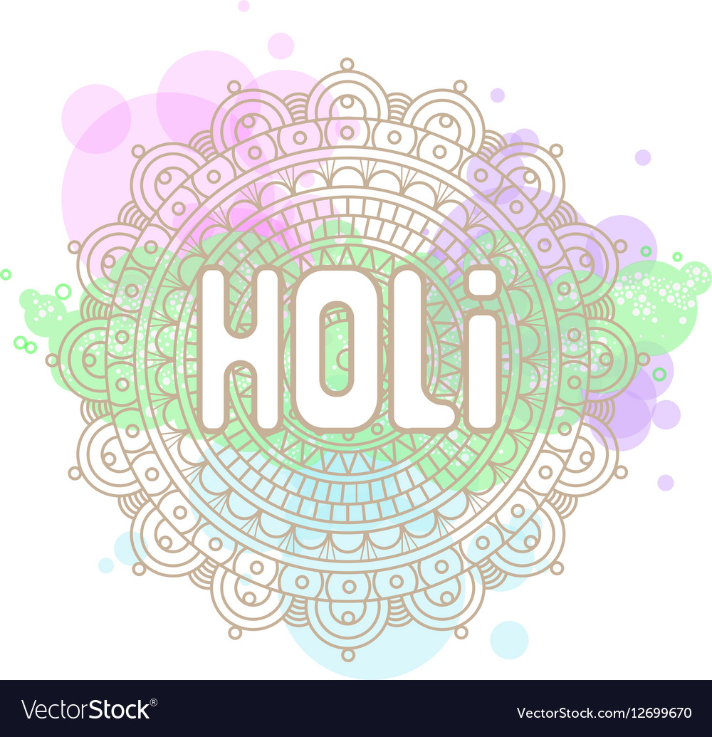 Holi word on background mandala and cloud circles