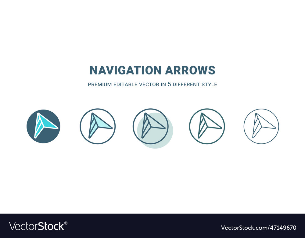 Navigation arrows icon in 5 different style Vector Image Navigation arrows icon in 5 different style