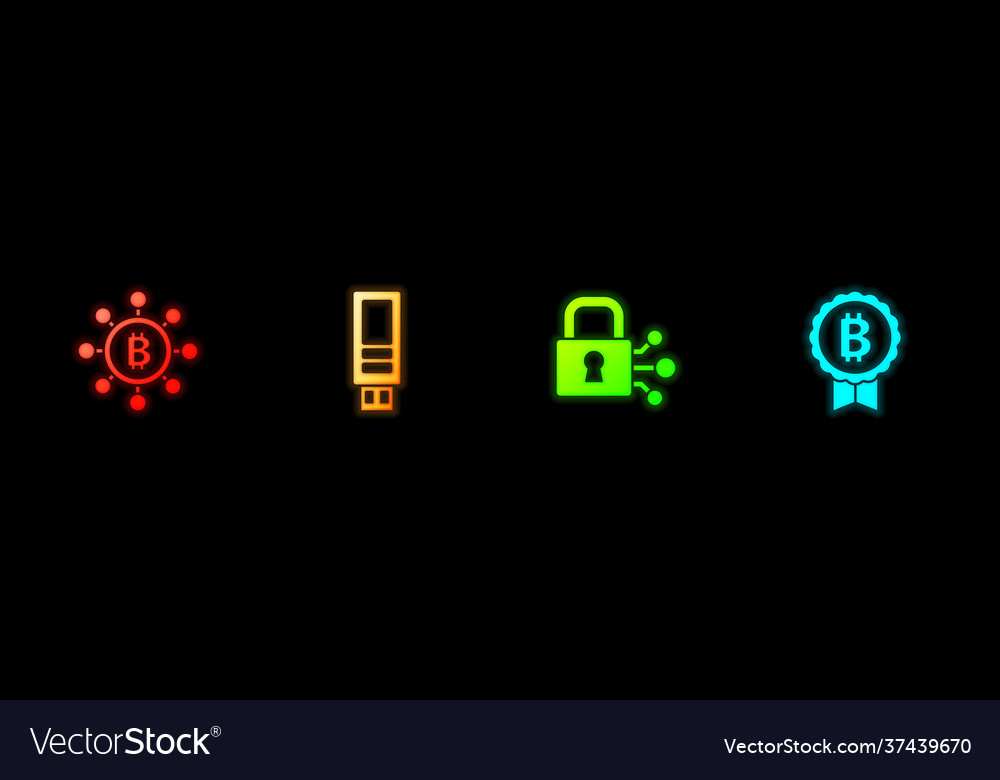 Set blockchain technology bitcoin usb flash drive vector image Set blockchain technology bitcoin usb flash drive