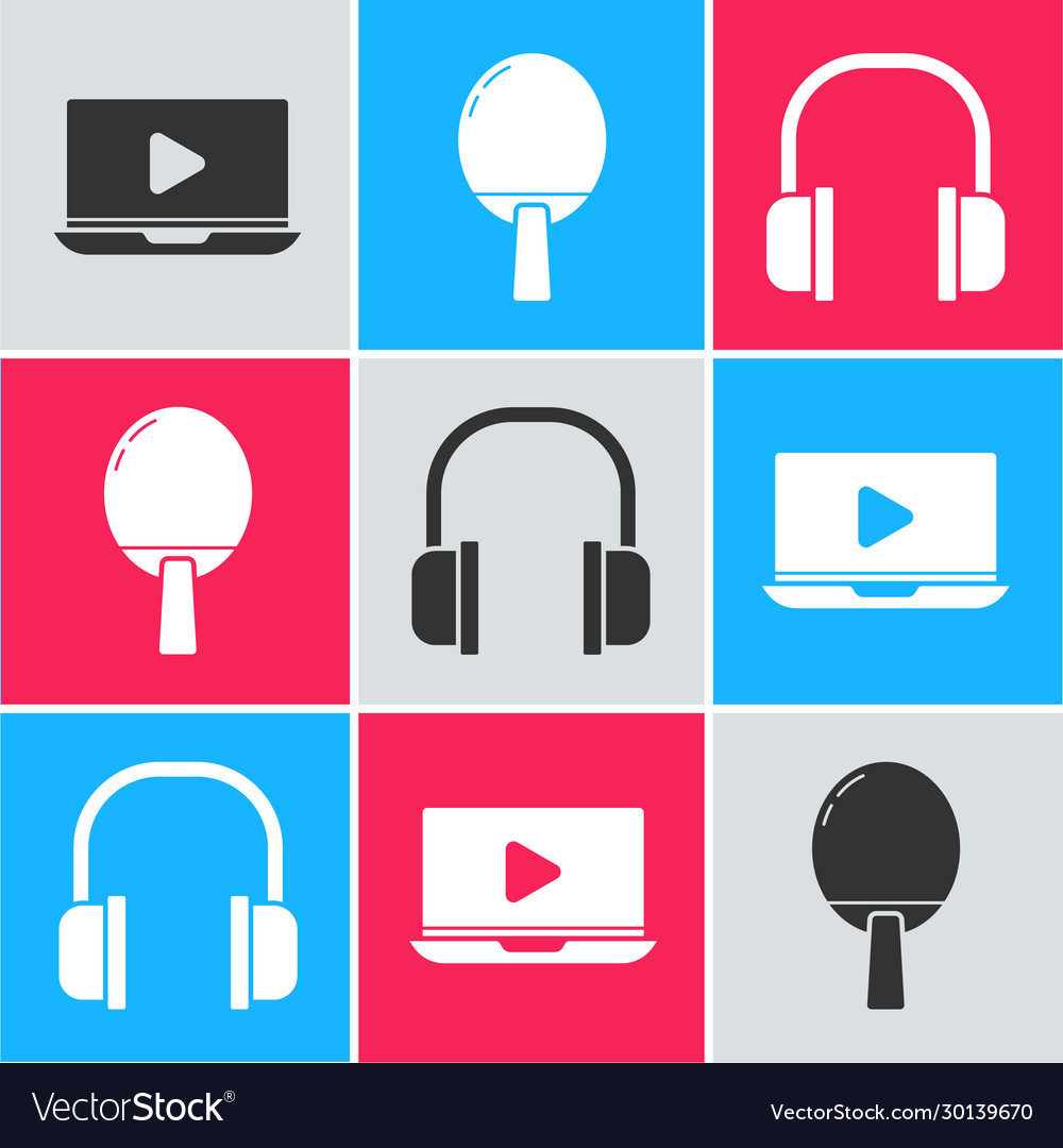 Set online play video racket for playing table vector image Set online play video racket for playing table
