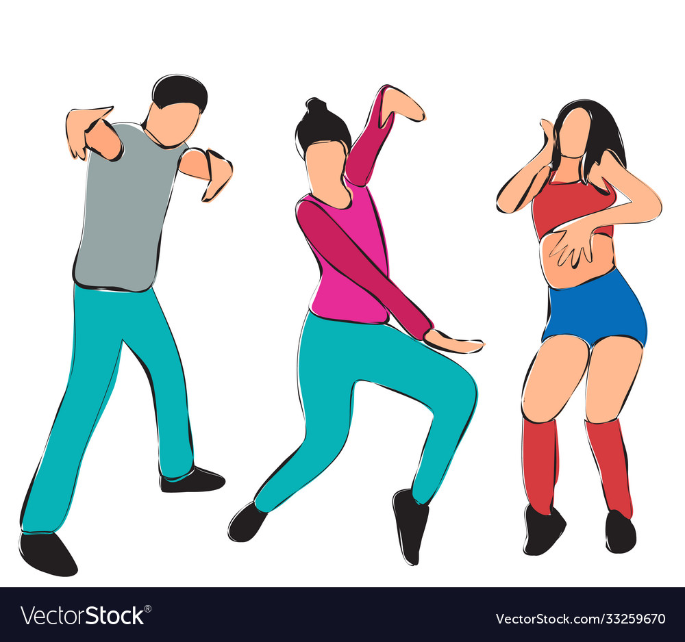 White background people dancing contour