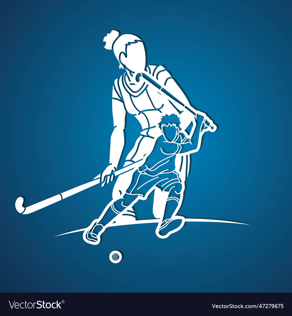 Group of field hockey sport man and woman players