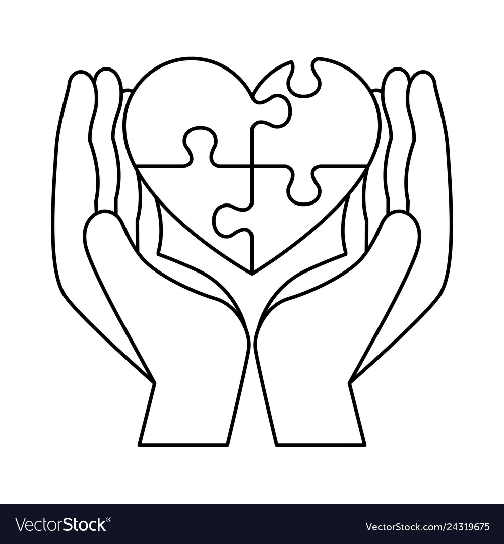 Hands lifting heart with puzzle attached solution vector image Hands lifting heart with puzzle attached solution