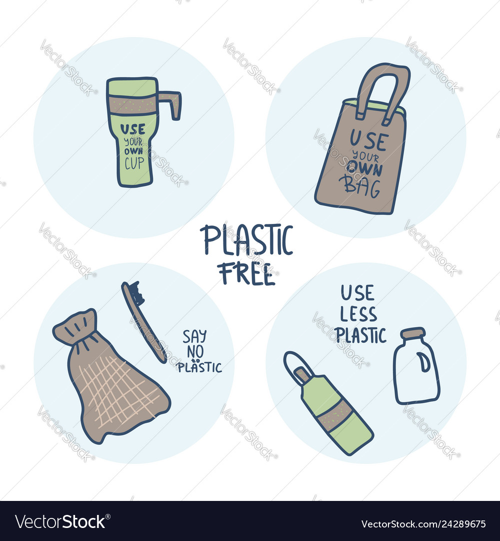 Plastic Free Concept With Text And Symbols Vector Image