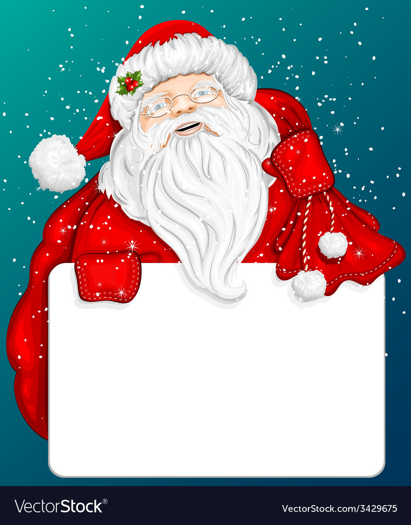 Santa claus holds banner for text