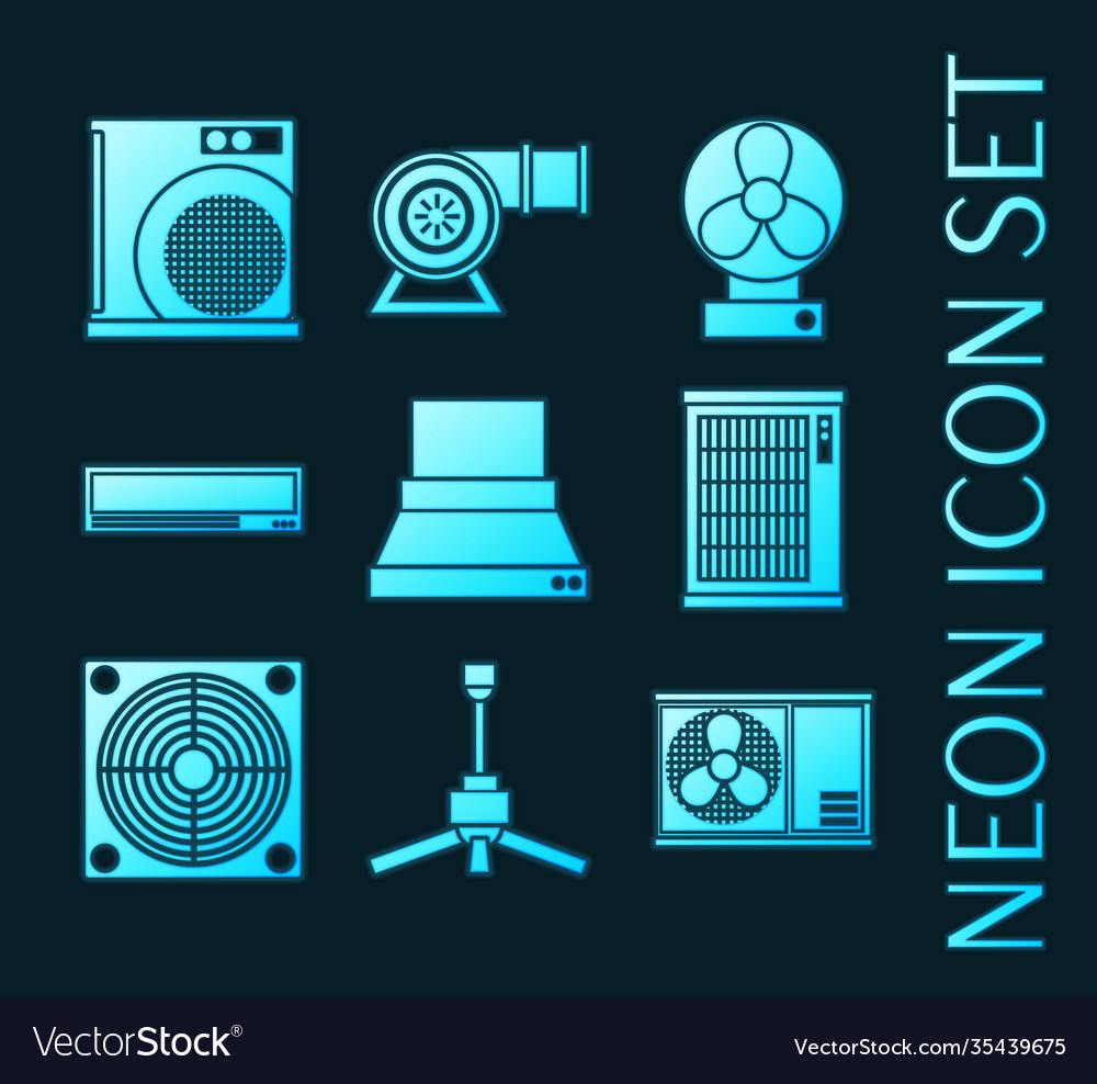 Set conditioning system glowing neon icons vector image Set conditioning system glowing neon icons