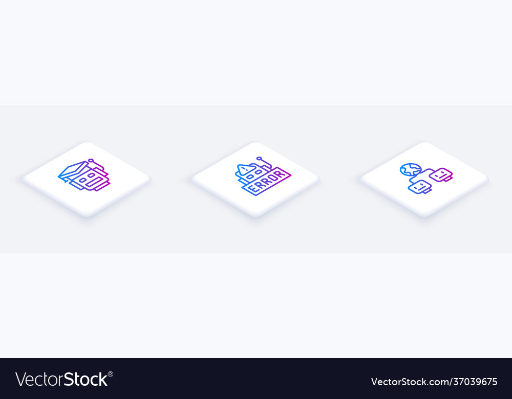 Set isometric line robot error vector image Set isometric line robot error