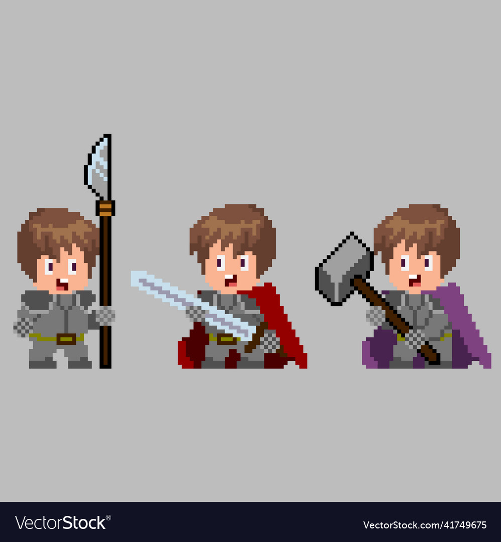 Set of pixel characters in art style vector image Set of pixel characters in art style