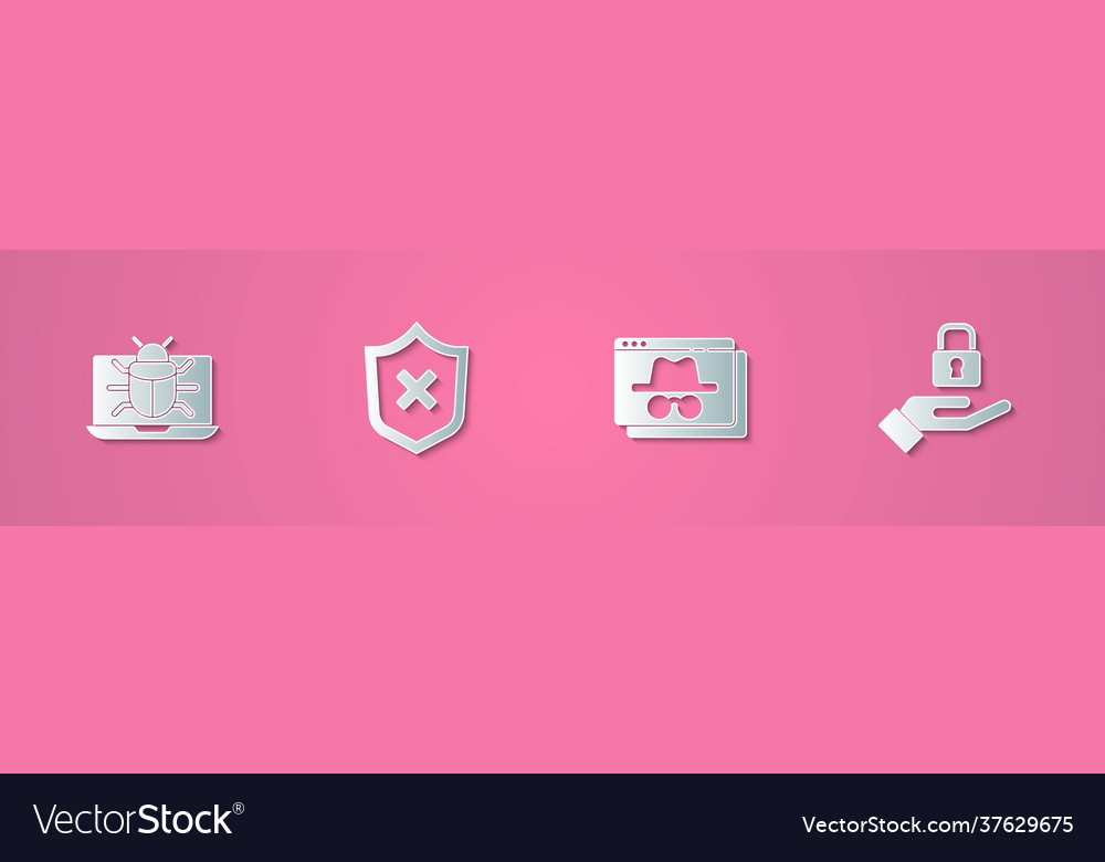 Set paper cut system bug on monitor shield vector image Set paper cut system bug on monitor shield