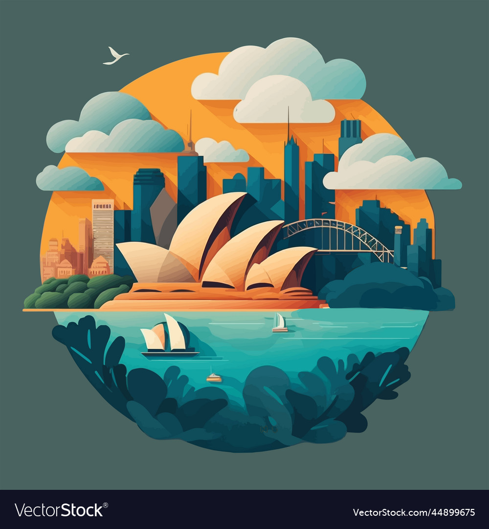 Sydney Australia Opera House Landmark Building Vector Image 8206