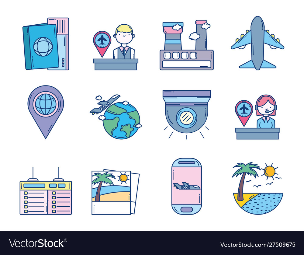 Travel aviation transport airport icons