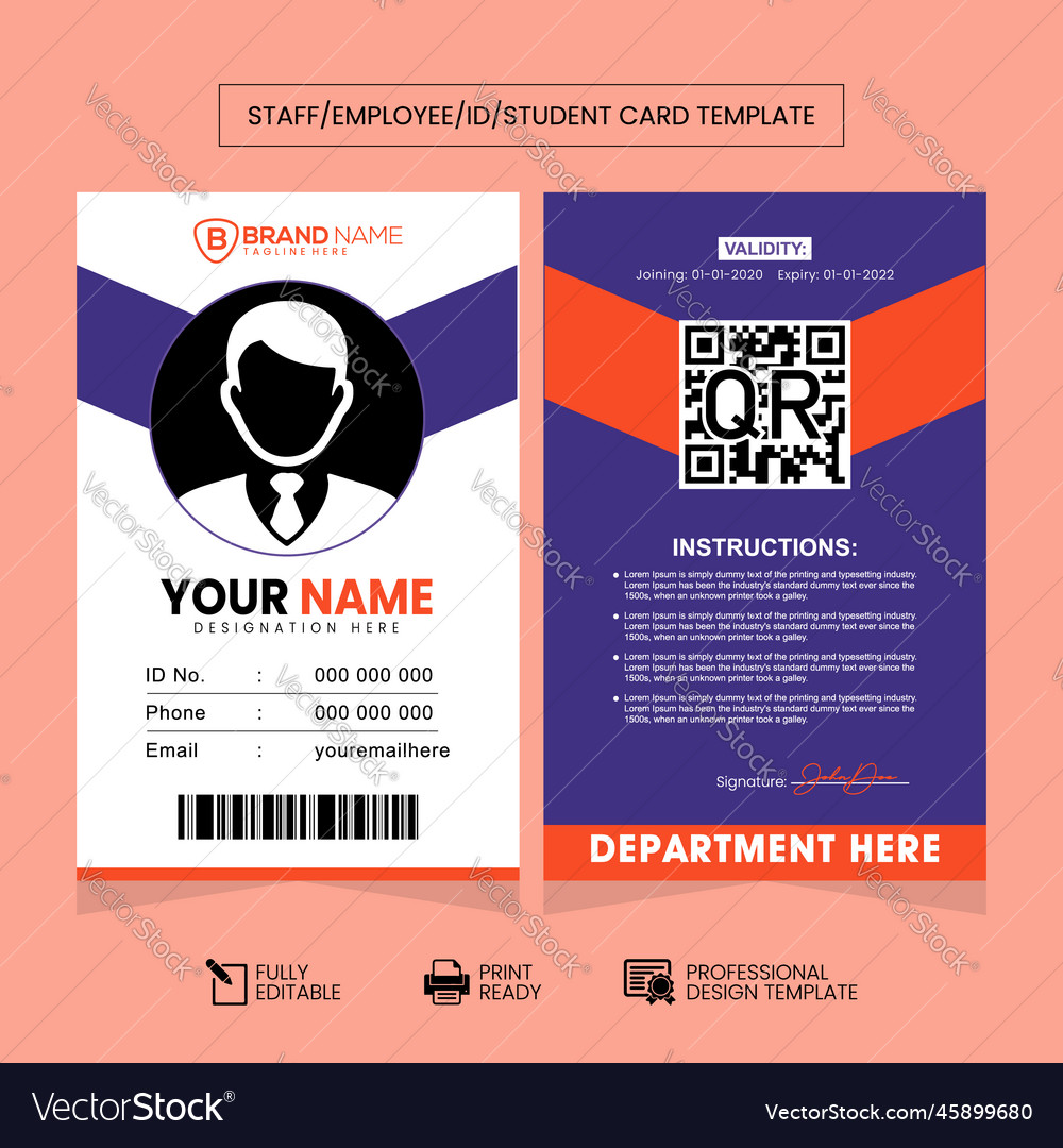 Clean and simple id card design template vector image Clean and simple id card design template