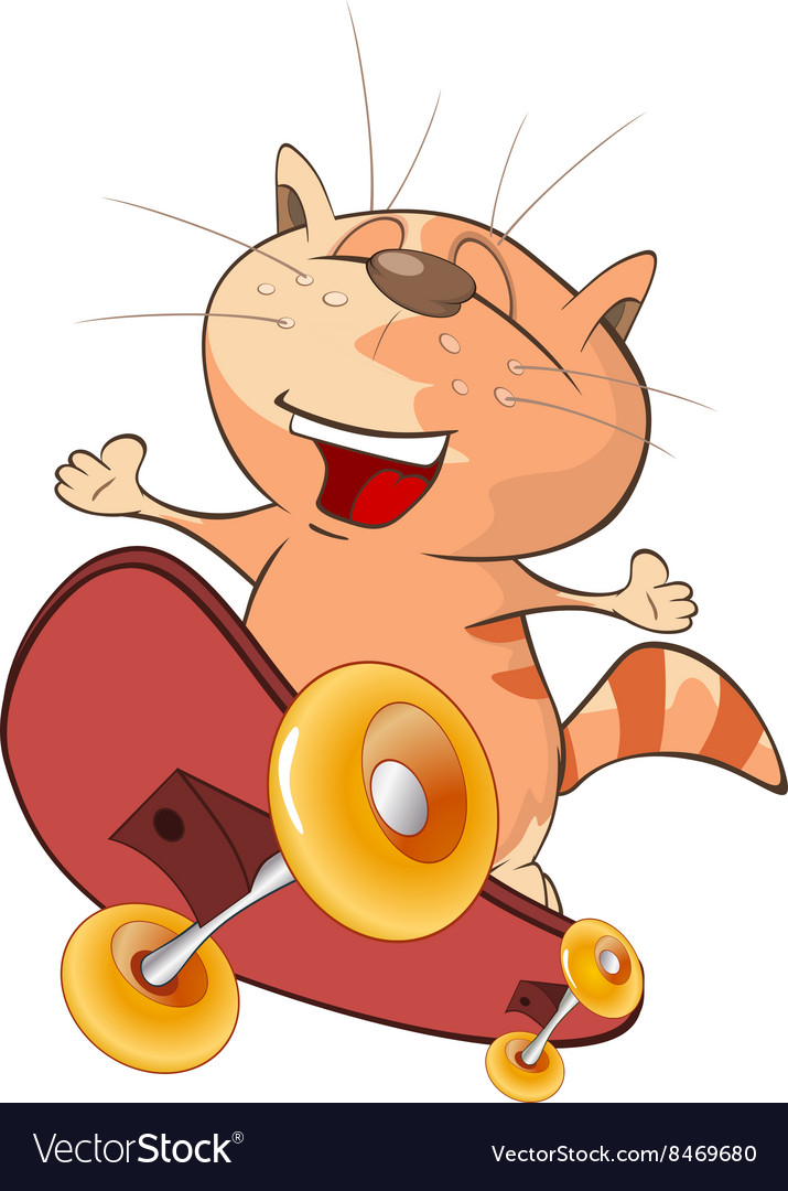 Cute cat skateboarder cartoon Royalty Free Vector Image