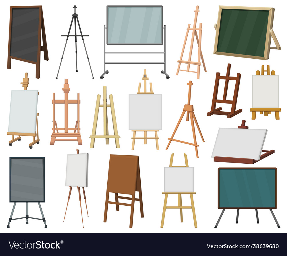 Easel cartoon icon set collection vector image Easel cartoon icon set collection