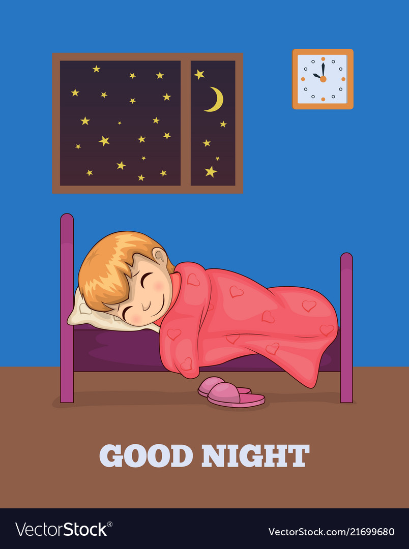 Good night poster with girl sleeping in bed Vector Image