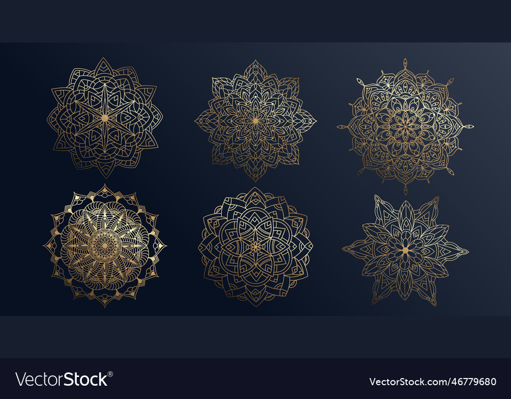 Hand drawn set of gold gradient mandala Royalty Free Vector