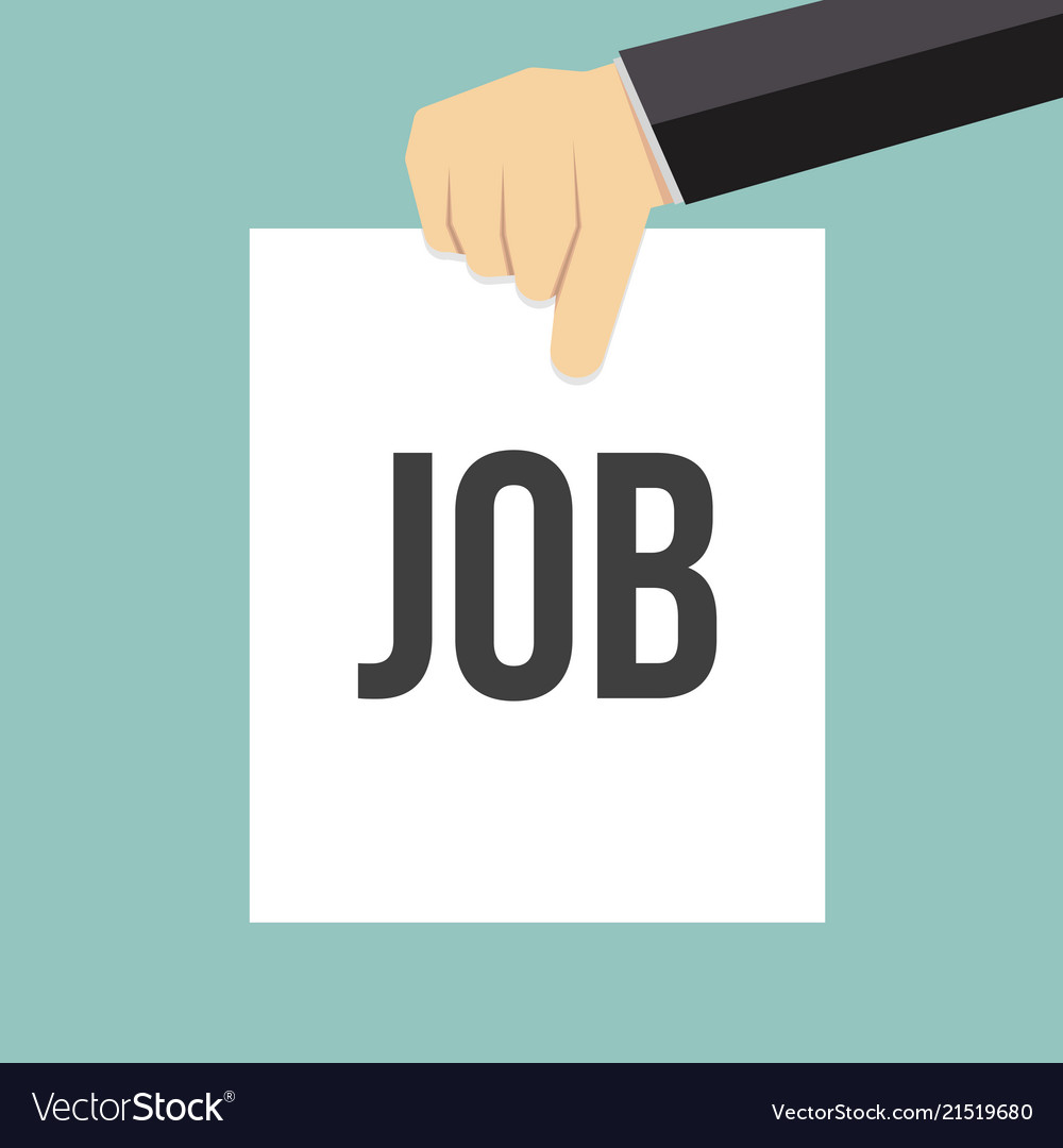 Man showing paper job text