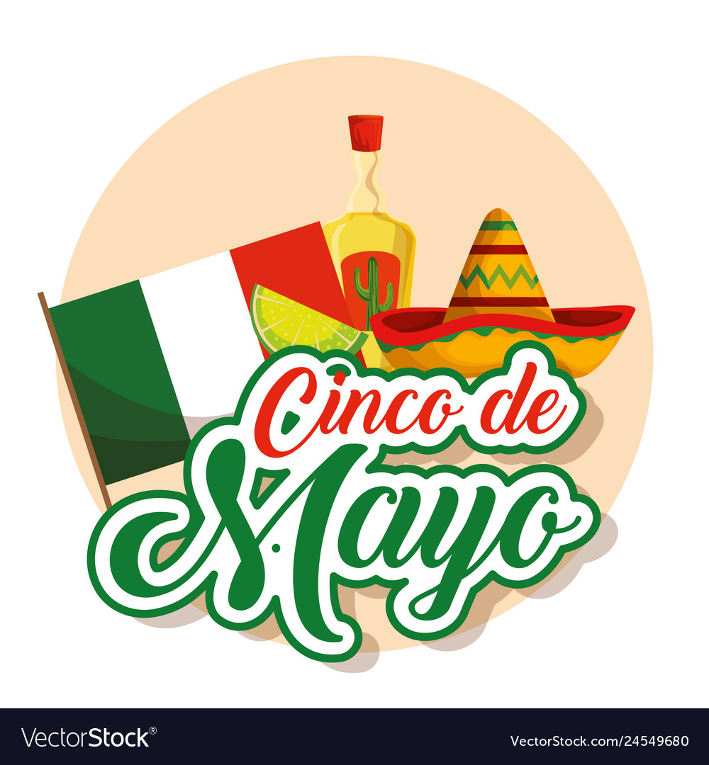 Mexican flag with hat and tequila to event