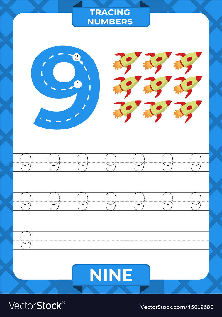 Number 8 trace worksheet for learning numbers vector image Number 8 trace worksheet for learning numbers