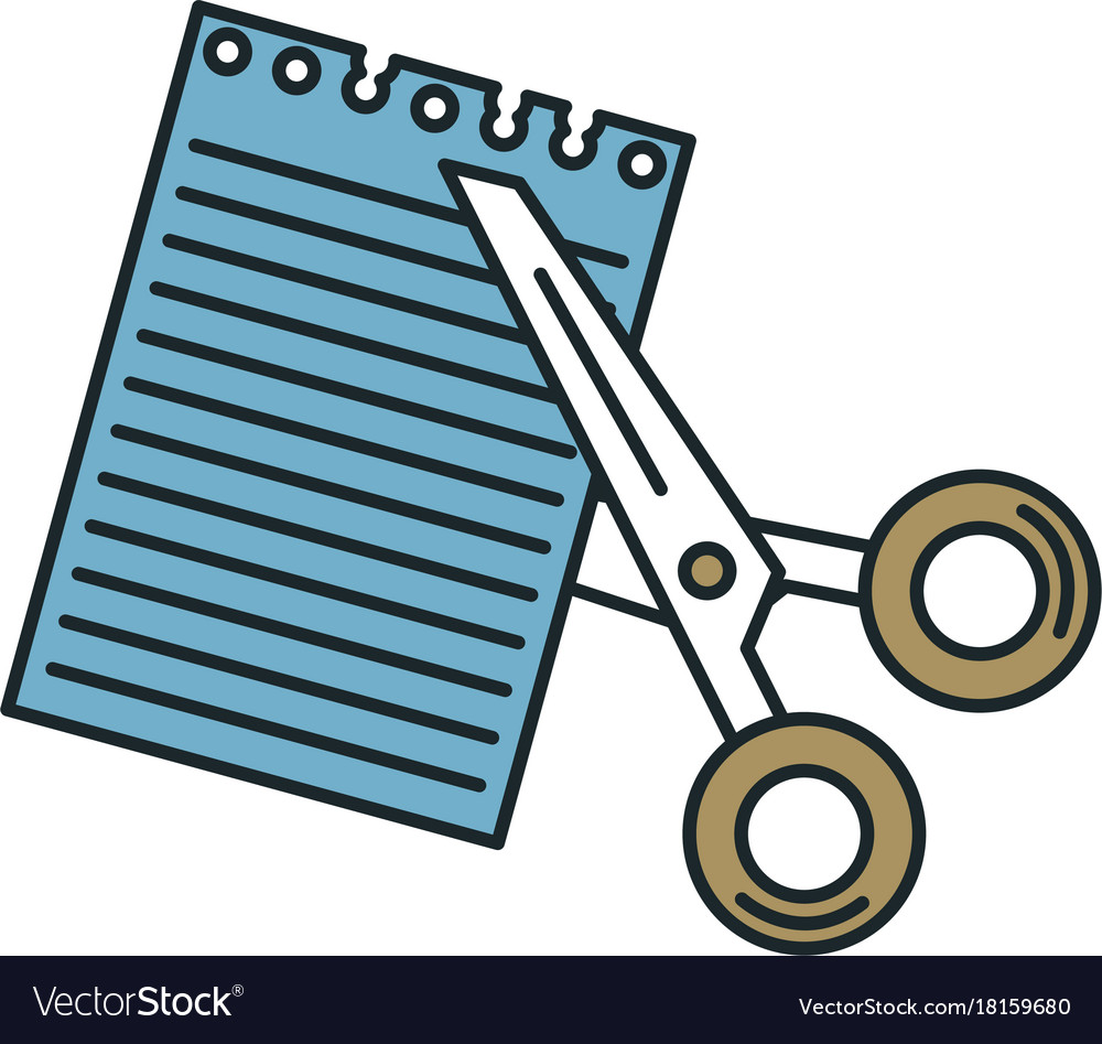 Scissors cut with notebook sheet