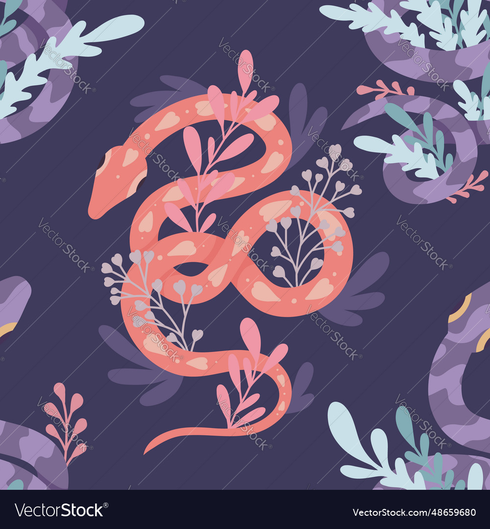 Seamless pattern with a pink tracery snakes vector image Seamless pattern with a pink tracery snakes