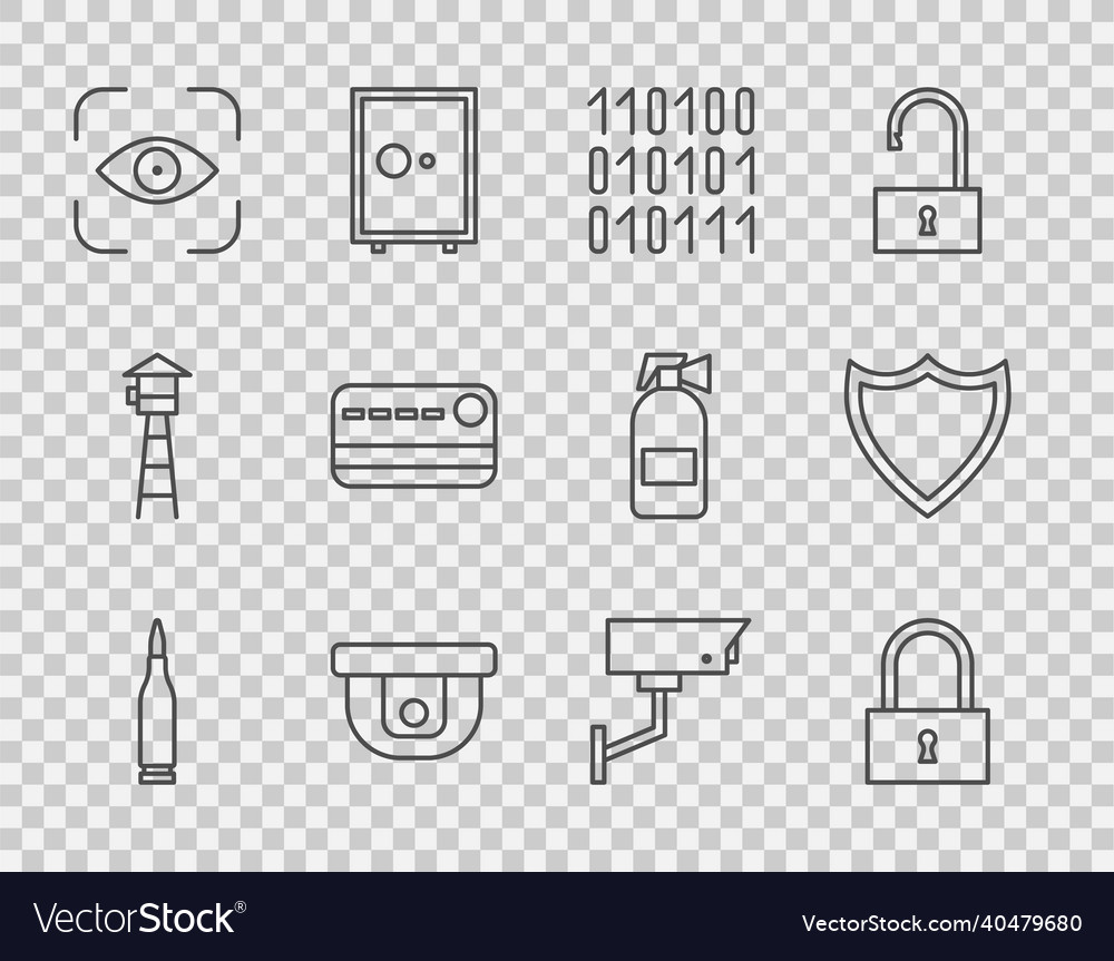 Set line bullet lock binary code motion sensor vector image Set line bullet lock binary code motion sensor