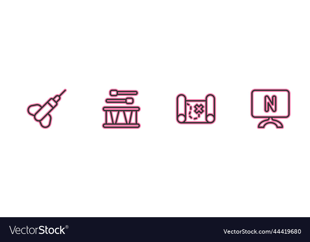 Set line dart arrow pirate treasure map drum Vector Image Set line dart arrow pirate treasure map drum
