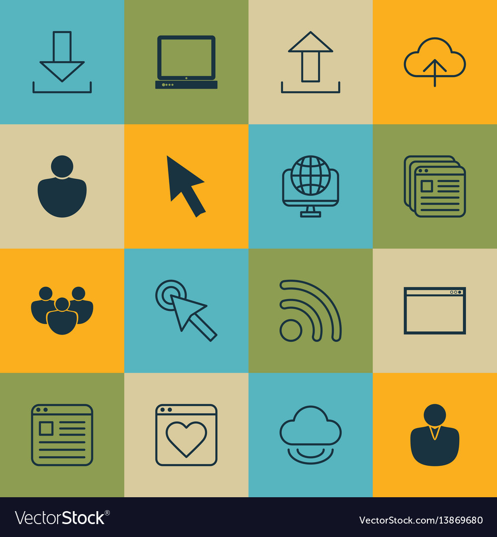 Set of 16 world wide web icons includes wifi vector image Set of 16 world wide web icons includes wifi