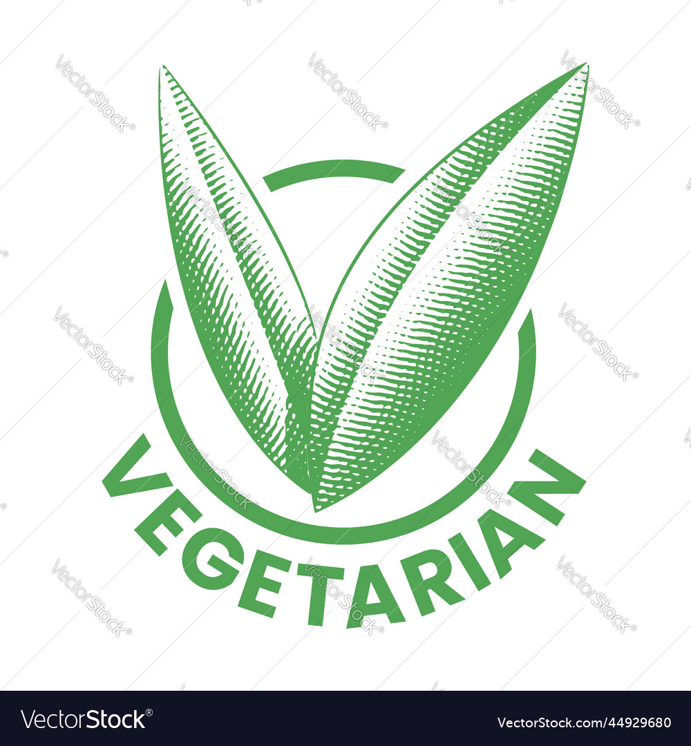 Vegetarian round icon with engraved green leaves