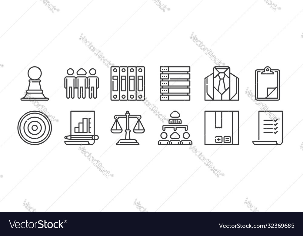 12 set linear management icons thin outline