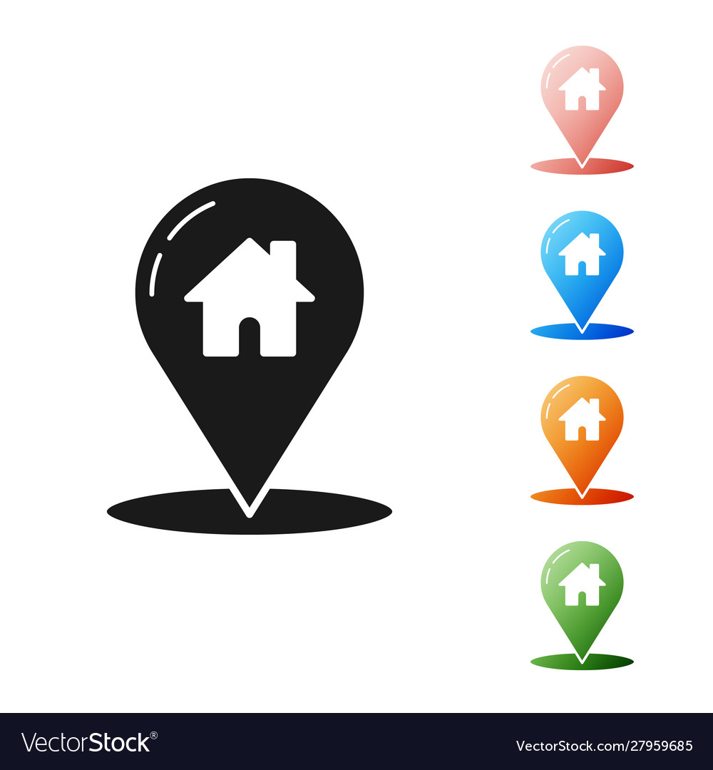 Black map pointer with house icon isolated vector image Black map pointer with house icon isolated