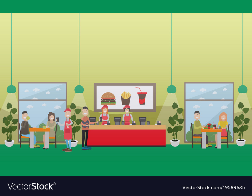 Fast food restaurant concept flat Royalty Free Vector Image