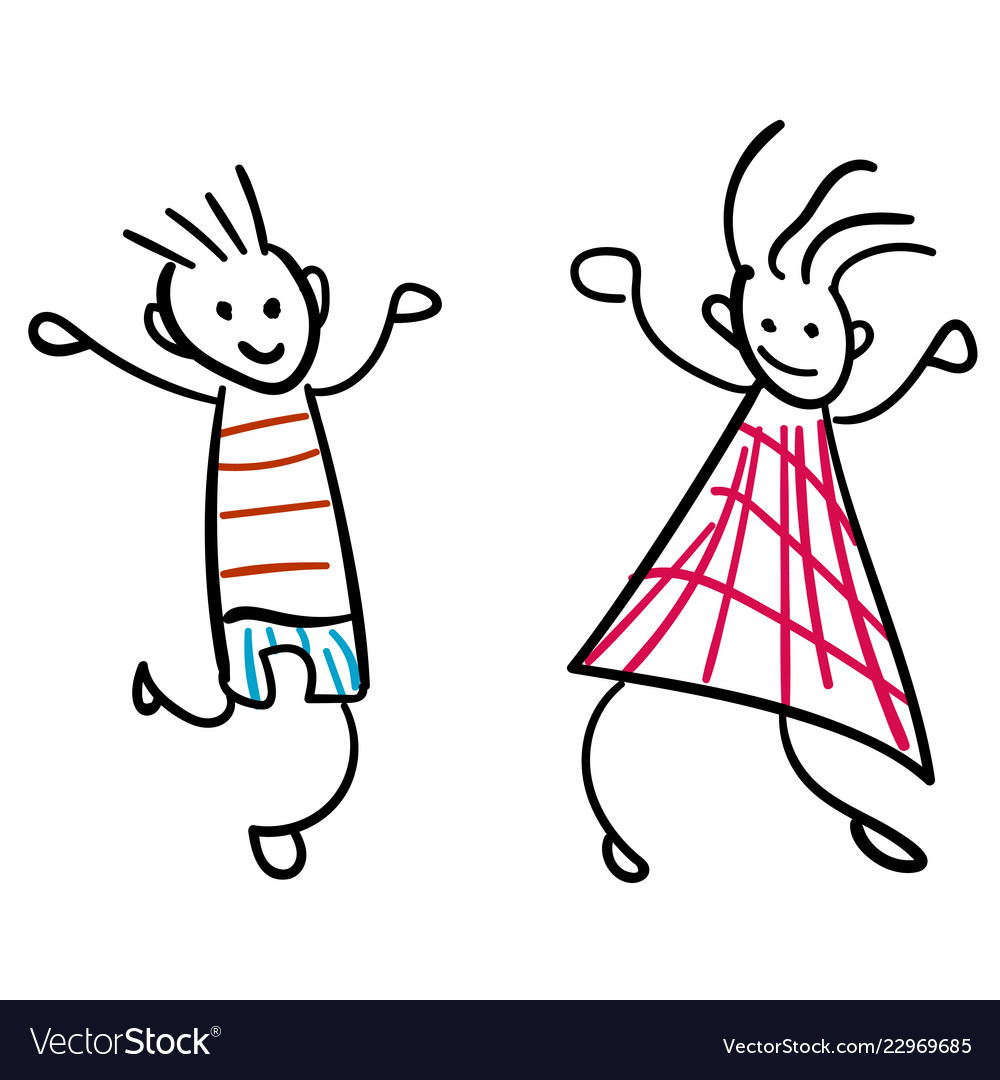 Girl And Boy In The Style Of Childrens Drawings Vector Image