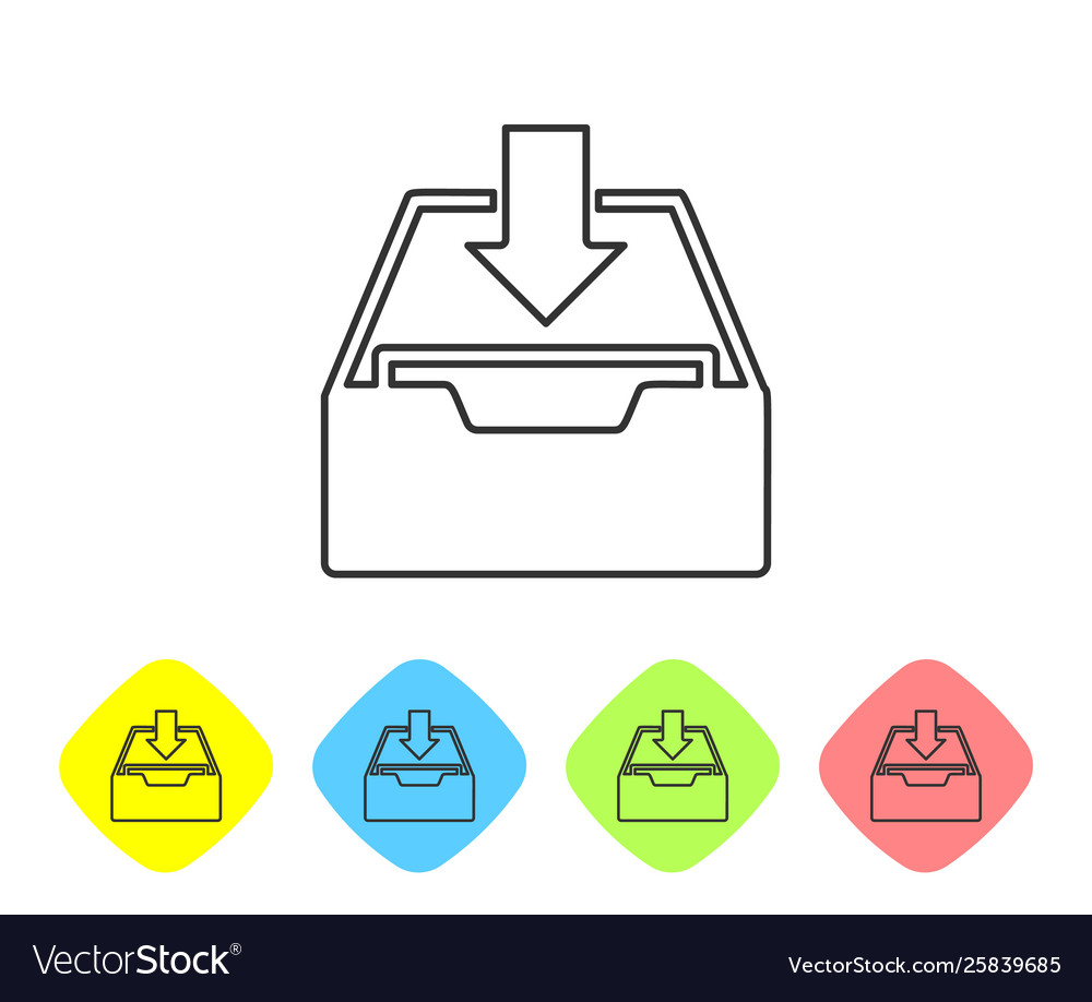 Grey line download inbox icon isolated on white