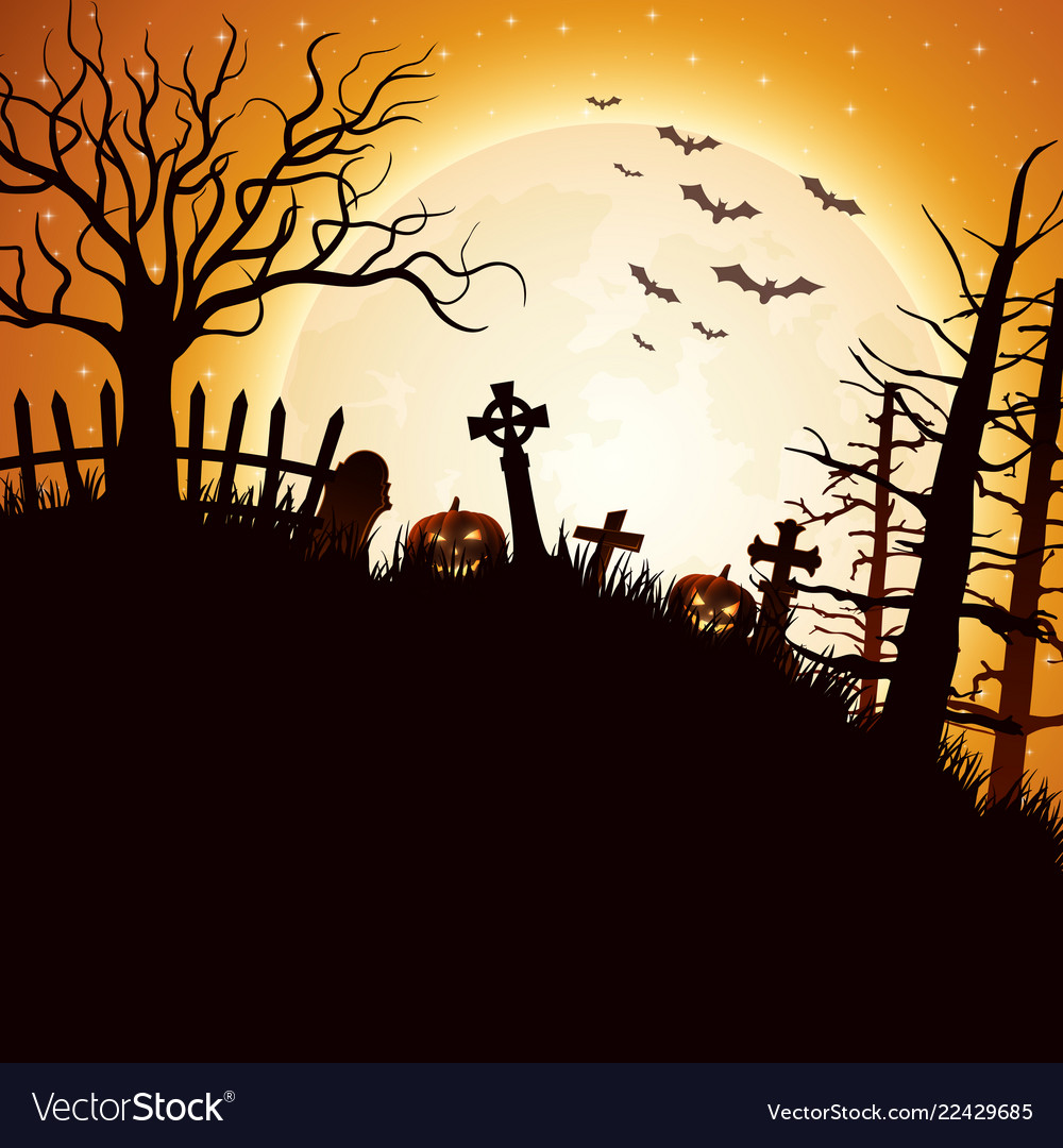 Halloween night background with pumpkin in hill Vector Image