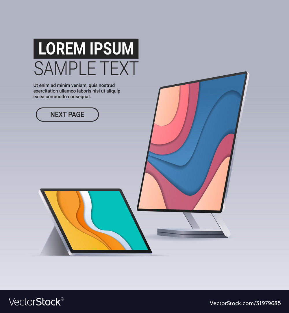 Modern computer monitor and tablet with colored