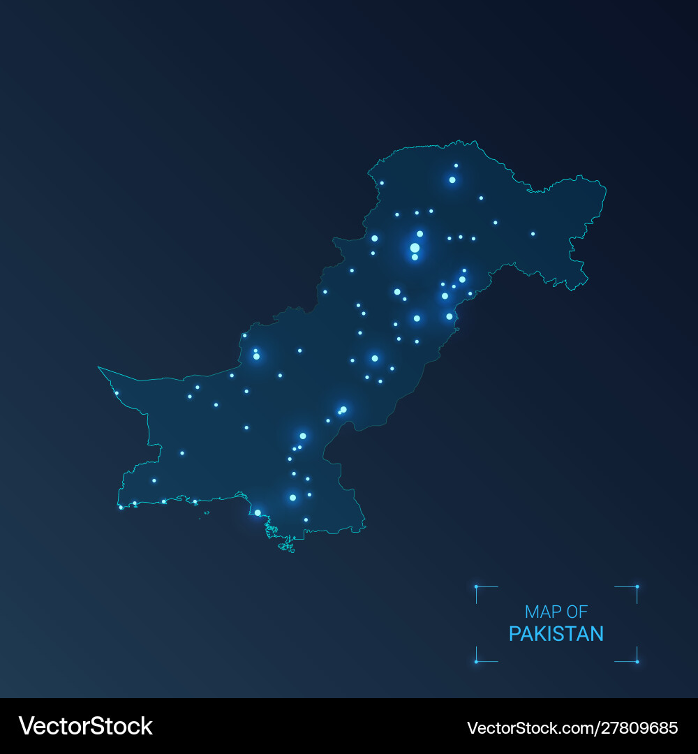 Pakistan map with cities luminous dots neon Vector Image