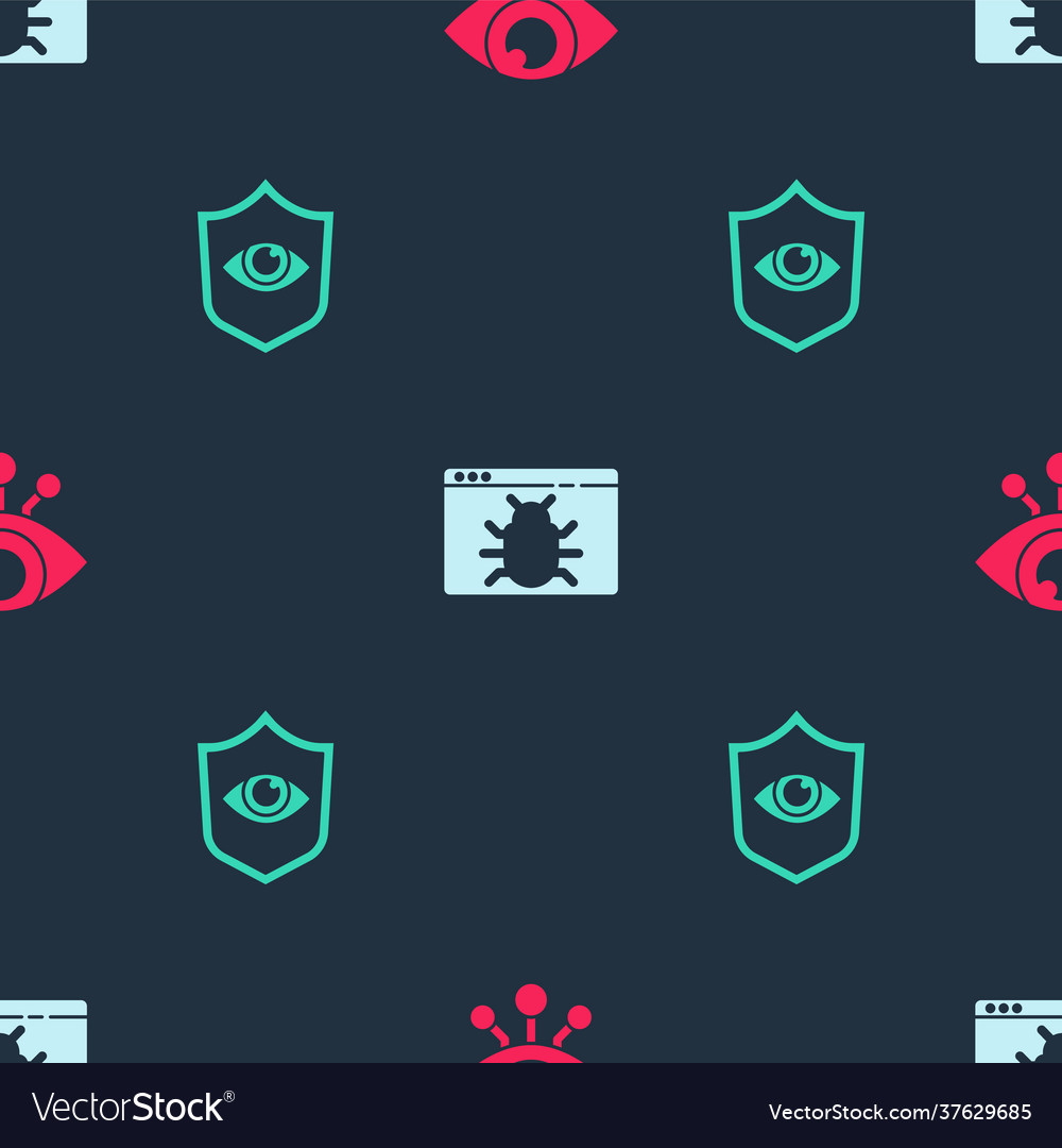 Set eye scan system bug and shield vector image Set eye scan system bug and shield
