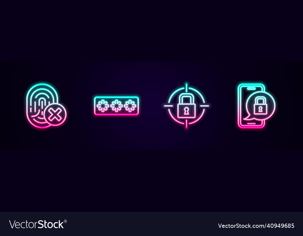 Set line cancelled fingerprint password vector image Set line cancelled fingerprint password