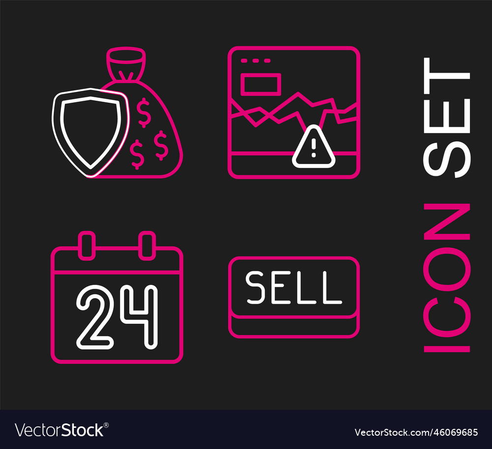 Set line sell button calendar failure stocks vector image Set line sell button calendar failure stocks