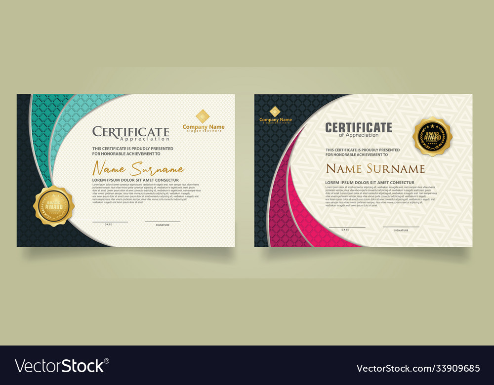 Set modern certificate template with realistic vector image Set modern certificate template with realistic