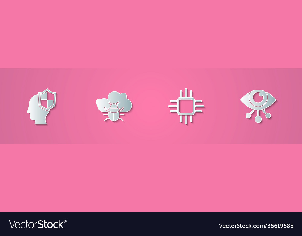 Set paper cut head with shield system bug vector image Set paper cut head with shield system bug