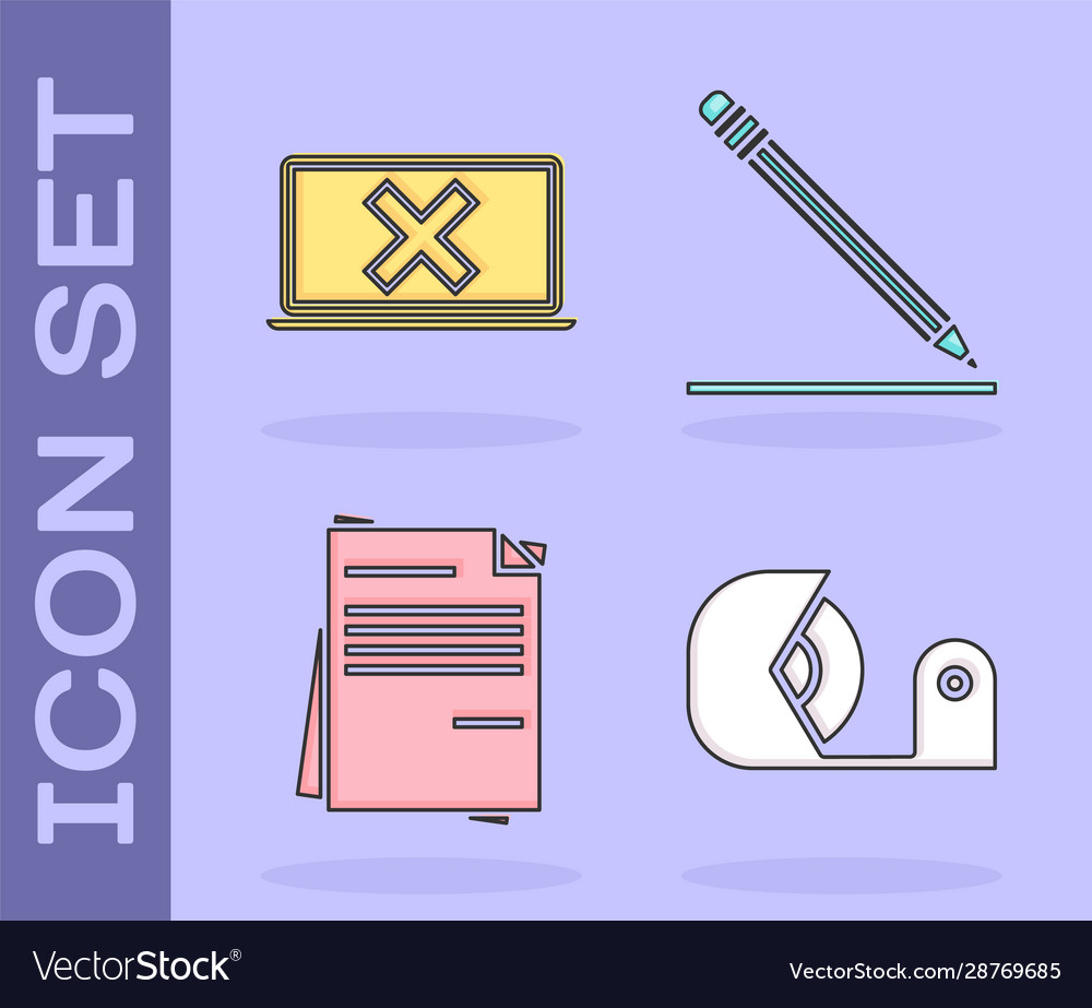Set scotch laptop and cross mark on screen file vector image Set scotch laptop and cross mark on screen file