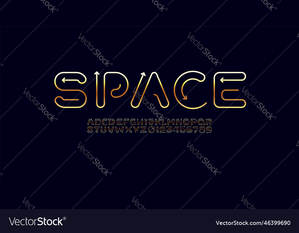 Alphabet golden style font from line with arrows vector image Alphabet golden style font from line with arrows