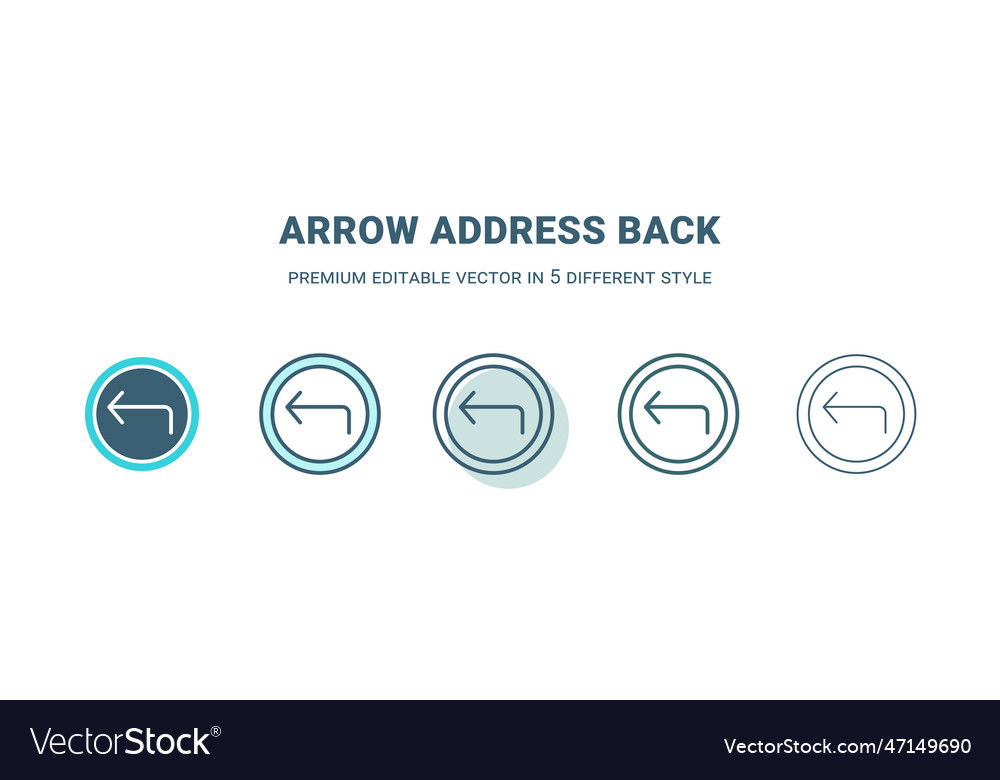 Arrow address back icon in 5 different style