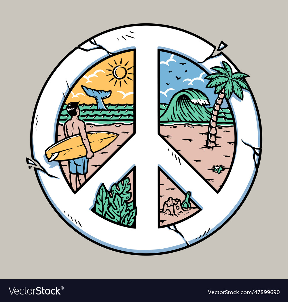 Beach view in peace symbol Royalty Free Vector Image