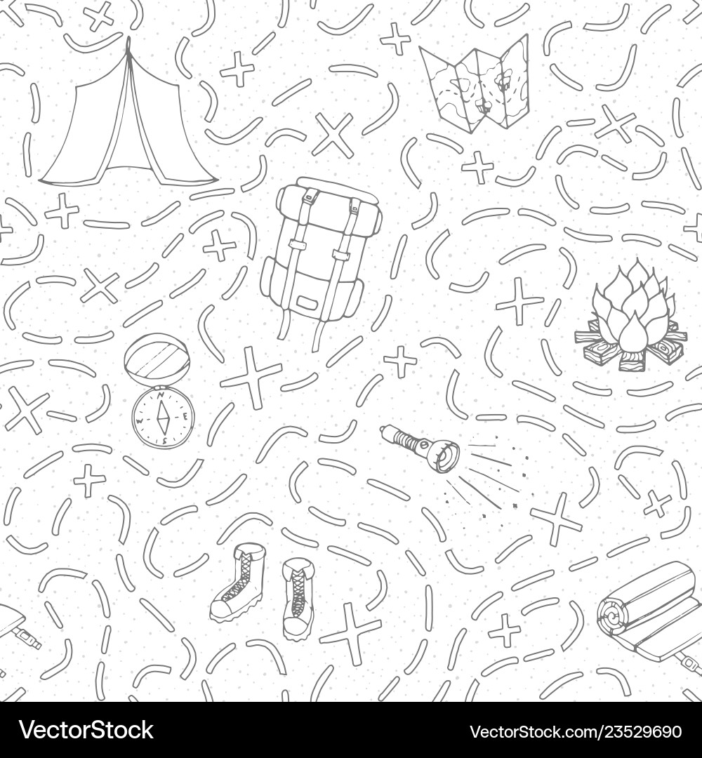 Camping seamless pattern with tent compas map Vector Image