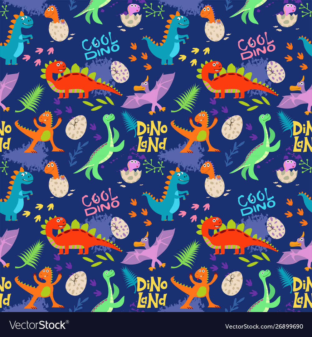 Childish seamless pattern with hand drawn dino