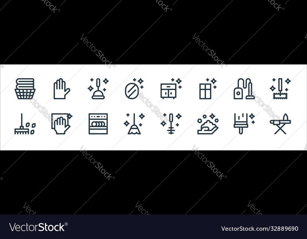 Cleaning line icons linear set quality