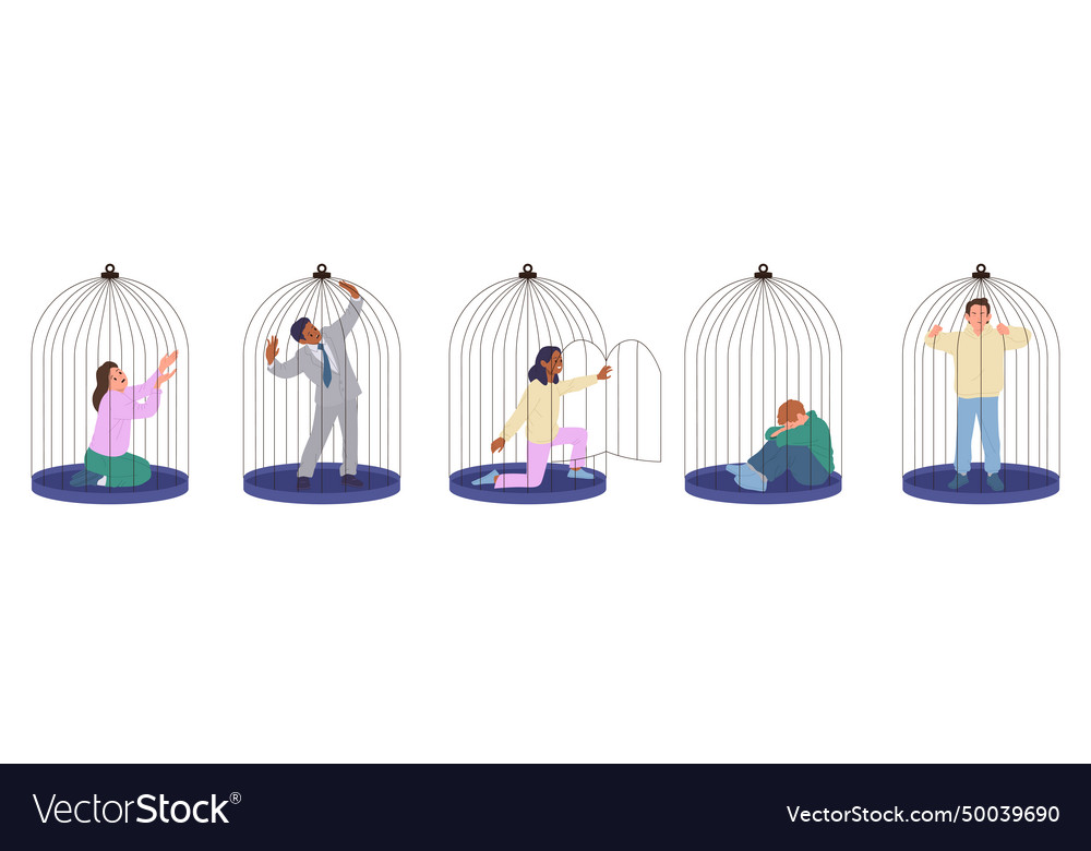 Diverse people cartoon characters sitting trapped